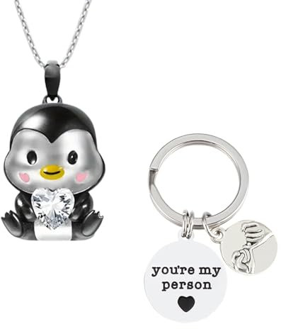 VARKAGE Pinguin Schlüsselanhänger, Pinguin Deko mit Herz Glücksbringer, Pinguin Halskette Geschenke für Freundin Freund Ehefrau Liebesschlüsselanhänger für Geburtstag, Gravur You'Re My Person