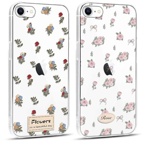 Yoedge 2 Stück HandyHülle für iPhone 7/8/SE2020/SE2022 Hülle 4,7, Aesthetic Blumen Muster Flower Design Mädchen Junge Geschenk, Transparent Silikon Stoßfest Cover Schutzhülle für iPhone SE Case