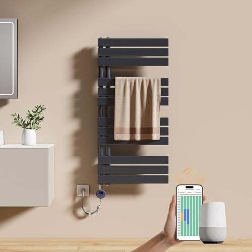 EMKE Toallero Eléctrico con WiFi Termostato 104x50 cm, 600W Antracita | Radiador Toallero Eléctrico, Resistencia Calefactora con Temporizador,Calienta Toallas,Secatoallas