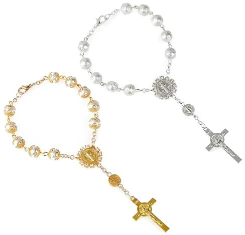 LQIOACU 2 Stück Rosenkranz auto, Rosenkranz katholisch, Rosenkranz Kette Autospiegel Anhänger für Rückspiegel, Für Segen, Rückspiegel, Auto-Dekoration, Gastgeschenke Kommunion