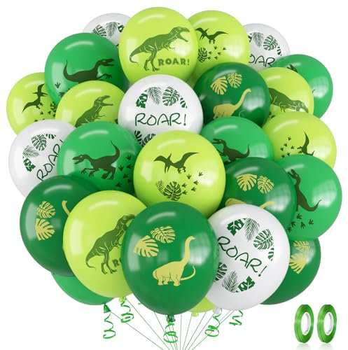 Dinosaurier Geburtstag Deko, 30 Stück Dinosaurier Latex Luftballons Dino Helium Ballons für Junge, Grüne Weiß Dinosaurier Party Dekoration für Jurassic Dino Thema Kindergeburtstag Babyparty Deko