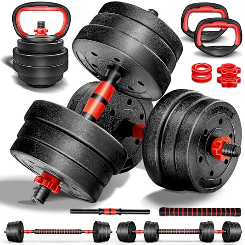 RE:SPORT 2 in 1 Hanteln Set mit Kettlebell 20kg | Hantelset verstellbar | Kurzhantel & Langhantel | Sternverschlüsse & Verbindungsrohr