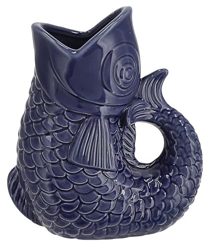 Vase Fisch 'Blubb' | 13x24x9cm Dolomit dunkelblau | Blumenvase Dekovase Tischvase Fischform Fischmaul Griff (1 x Vase blau 24cm)