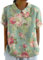 Womens Linen Tops UK Clearance 2025 Polo Denim Summer Tee Warehouse Deals Clearance Women's Linen Lapel Art Floral Round Neck Gifts Pullover Top Casual Shirt T-Shirts (01-G-Mint Green, XXL)