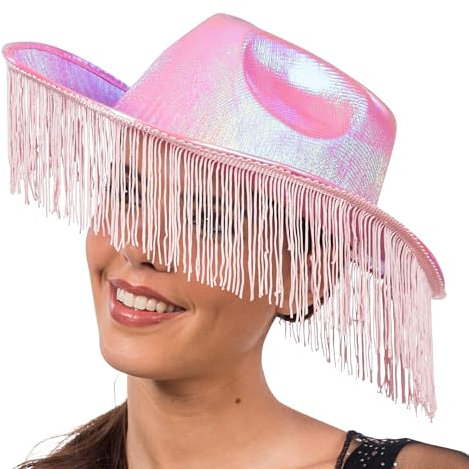 Chaks - Holografischer Cowboyhut mit Fransen, Hut für Western Kostüme, Accessoires für Karneval, Festival und JGA