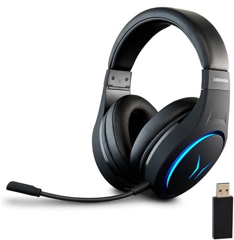 ERAZER Mage X10 Gaming Headset Wireless (RGB-Beleuchtung, integrierter Akku, integriertes Mikrofon, Over Ear, USB, 3,5 mm)