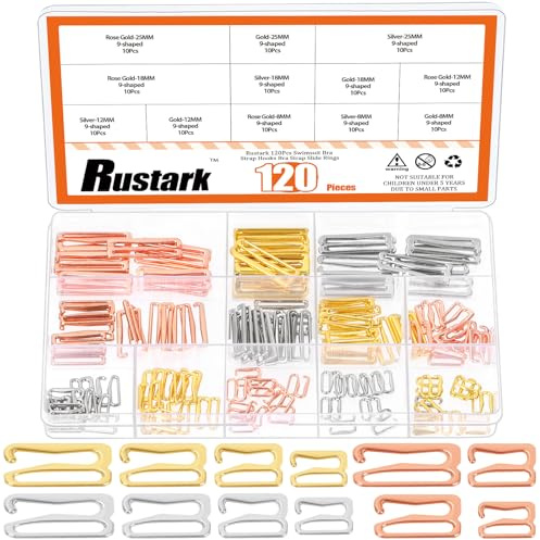 Rustark 120 Stück 3 Farben 9-förmige BH-Träger Haken Sortiment Kit Metall Badeanzug Clips Verschluss Träger Schieber Ringe Ersatz Bikini-Träger Schieber für Trägerkleid Bikini-Oberteile und Dessous