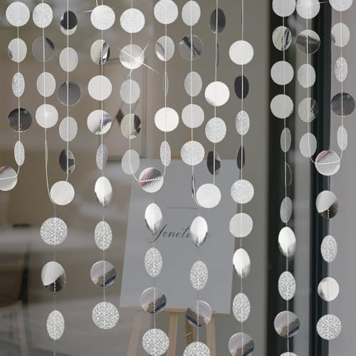 XFSRG Girlande Party Deko Girlande Geburtstag Glitzer Runde 5 Stück Banner | 4m Hängende Papiergirlande partydeko Runde Garland für Hochzeit, Baby Shower (Silber)