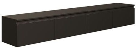 Selsey Hängeboard Bemmi 28,4x200x31,8 cm, Minimalistisches TV Lowboard, Schwarz, Hochwertige Spanplatte mit ABS-Kanten, Zwei Klappenfächer,Melaminbeschichtet, Ideal fürs Wohnzimmer