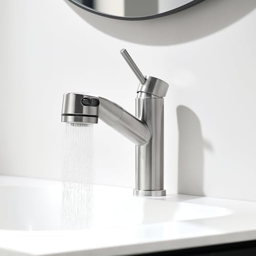 DelnVior Waschbeckenarmatur mit ausziehbarer Brause Edelstahl-Wasserhahn bad mit Warm- und Kaltwassermischer badarmatur waschbecken