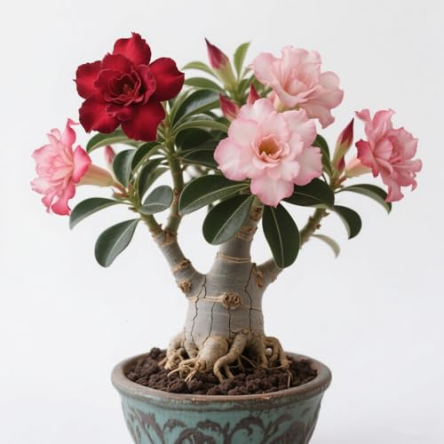 Lebende Wüstenrose (Topf)/Adenium/Zimmer-Wüstenrose(großblütig)-Winterharte Mehrjährige/Trockenheitsresistent/Pflegeleicht-1 Rhizome-C