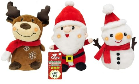 Peluches de Noël Lumineuses et Musicales - Père Noël, Renne ou Bonhomme de Neige, 24 cm - Assortiment de Jouets de Noël (Piles incluses)