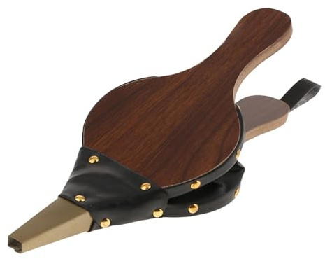 Générique Blasebalg aus Holz – Zubehör für Kamin mit leistungsstarkem Lufteinlass | manueller Blasebalg mit Metallaufsatz und Leder-Finish | ideal für Kamin, Grill und Holzofen