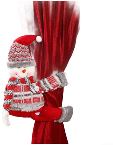 Holiday Vorhang Raffhalter mit Weihnachtsmann Schneemann Rentier Motiven aus Stoff für Deko (Schneemann)