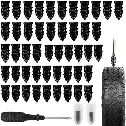 EJRUP 50 Pezzi Chiodi per Riparazione Pneumatici Sottovuoto,con Cacciavite Stella, Chiodi in Gomma a Spirale, Kit Riparazione Pneumatici in Gomma,per Moto Camion Bici scooter ciclomotori(25S+25L)