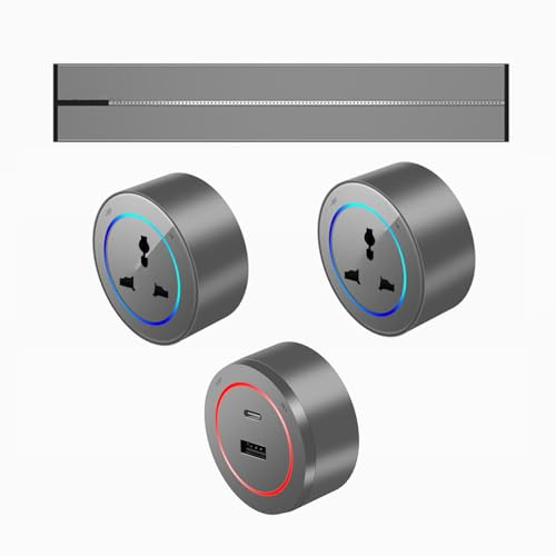 Enchufe Carril Deslizante Alta Seguridad, Rail Eléctrico Empotrado 8000W con Adaptadores 2500W, Toma de Pared Segura Niños para Cocina, Oficina & Taller