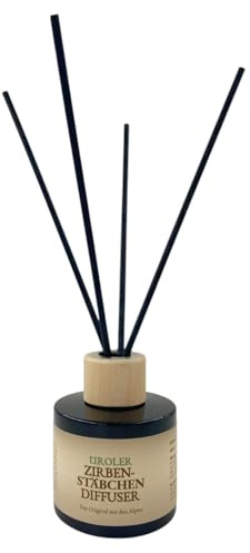 Zirben-Stäbchen Diffuser, Raumduft mit Zirbenholz, 120 ml, Natürlicher Lufterfrischer mit Duftstäbchen