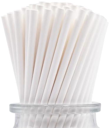 Biodegradable Solid White Paper Straw, [100 Pack] Disposable White Drinking Straws Bulk for Arts Crafts, Cocktail Party Supplies, Bridal Shower, Birthday, Wedding