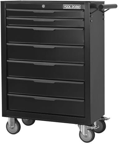 DHWDS Werkstattwagen mit 7 Schubladen und Rollen, 61,5 cm – Starker Werkzeugschrank mit Zentralverriegelung, 320 kg Traglast für Garage und Heimwerken in Schwarz