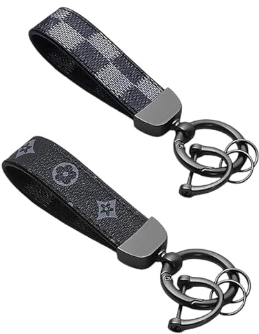 Yotlein Pack of 2 Schlüsselanhänger Auto mit Anti-Lost D-Ring Schwarz, Schlicht und Elegant, Auto Schlüsselanhänger Leder, Ersetzen Zubehör für Männer Frauen, Geschenk