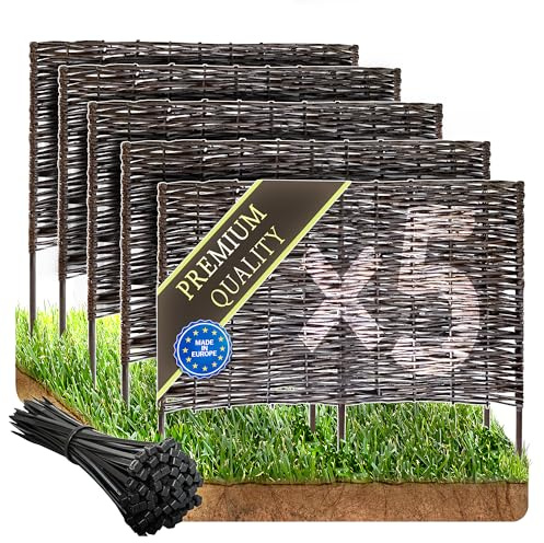 Wicker Garden Premium Imprégné Lot de 5 bordures en osier pour Jardin 120 x 40 cm - Clôture Osier pour fleurs, pelouse, allées et légumes - Plusieurs Tailles