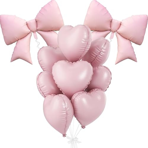 10PCS Luftballons Set Geburtstag, Beige Luftballons Schleife Herz, Herzluftballons & Schleifen Ballon Deko, Herz Schleife Folienballon für Hochzeit,Geburtstag,Babyparty Deko