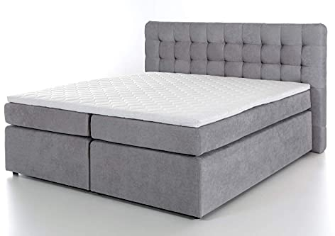 Furniture for Friends Doluna Premium Perris Boxspringbett 200x200 cm Hellgrau Uni Härtegrad H3 I mit hochwertigen Tonnen-Taschenfederkern Matratzen & Viskose-Topper I Made IN Germany