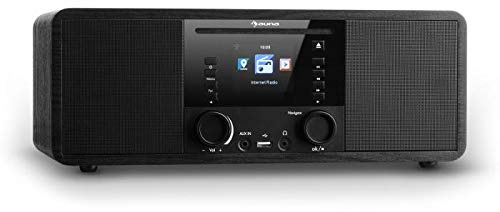 auna IR-190 - Radio de Internet, Reproductor de CD, Bluetooth, WiFi, Radio FM, Puerto USB, Entrada AUX, Despertador, Temporizador, Pantalla TFT de 7,1 cm, Peso: 3,6 kg, Negro