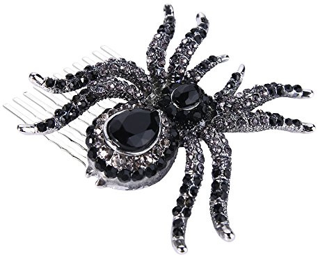 EVER FAITH Damen Österreichische Kristall Halloween Party Coole Spinne Haarkamm Schwarz Silber-Ton