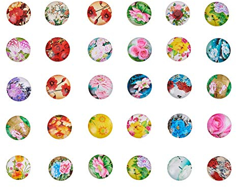 nbeads 200 Stück 12 mm Blume Gedruckt Glascabochons Flatback Dome Cabochons Anhänger für schmuckherstellung
