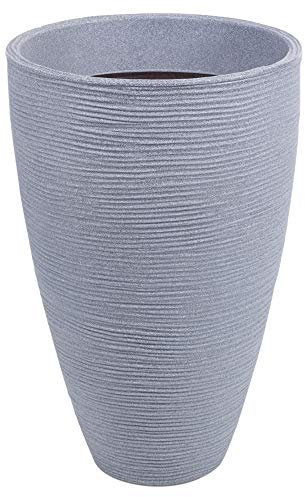 URBNLIVING Large Black & Grey Plastic Flower & Plant Pots - Suitable for Home & Office Decor - Available in 3 Designs - No Maintenance (2 x Grey Ribbed)
