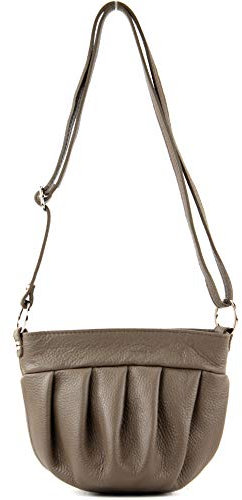modamoda de T191 Damen Leder Umhängetasche Schultertasche Klein handmade in Italy, Farbe:Dunkeltaupe