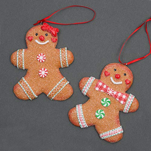 SHATCHI Decoración Colgante para árbol de Navidad, Galletas de Jengibre Tradicionales, Parejas, Hombre y Mujer, árbol de Navidad, decoración del hogar, 2 Piezas, 10 x 8 cm