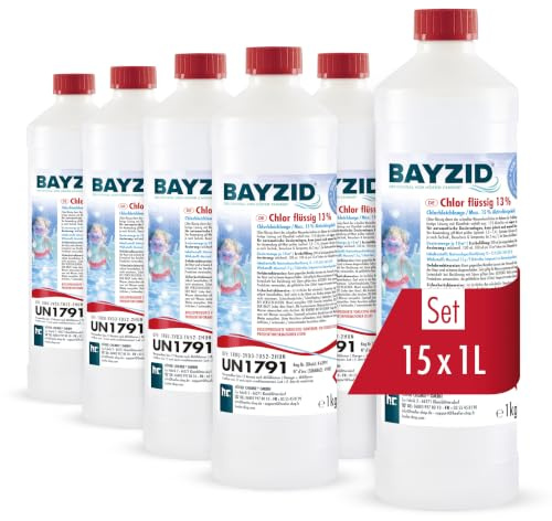 Höfer Chemie 15 x 1 kg Chlor flüssig in handlicher Flasche - wirkt schnell und zuverlässig für Pool & Schwimmbad