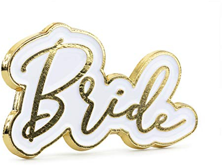 Button Pin Anstecker Anstecknadel BRIDE in weiß & gold für Junggesellinnen-Abschied JGA-Party Frau-en Accessoires Hochzeit Hochzeit-s-Dekoration Hen Party-Zubehör Deko Braut