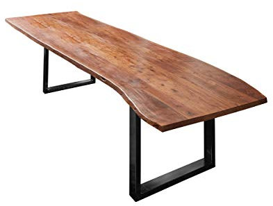 SAM Esszimmertisch 260x100 cm Umea, Baumkantentisch nussbaumfarben, Akazienholz massiv, U-Gestell aus Metall schwarz