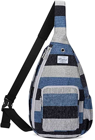 Kamo Sling Rucksack Brust Schultertasche Crossbody Radfahren Reisen Wandern Daypack für Männer Frauen mit Kopfhörerloch, 10-blaue Streifen, Daypack Rucksäcke