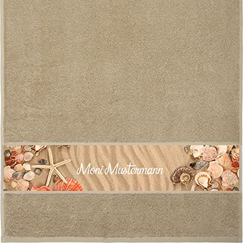 Manutextur Handtuch mit Namen - personalisiert - Motiv Strand 1 - viele Farben & Motive - Dusch-Handtuch - beige - Größe 50x100 cm - persönliches Geschenk mit Wunsch-Motiv und Wunsch-Name
