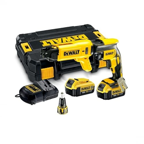 DeWalt - Atornillador Panel yeso sin escobillas XR 18V con 2 baterías Li-Ion 4Ah + Cargador rápido de tornillos y maletín TSTAK