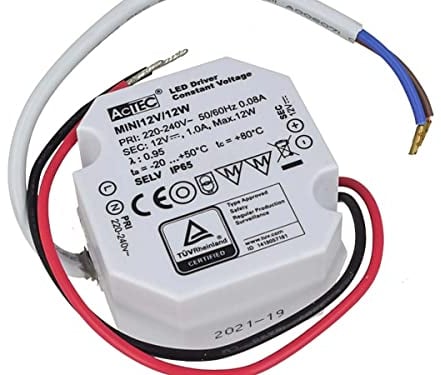 Mini-Netzteil 12 V, Kleiner LED-Trafo, Wasserdicht IP67, 12 W 1 A, Für LED-Streifen, Slim Solo 49 x 47 x 24 mm