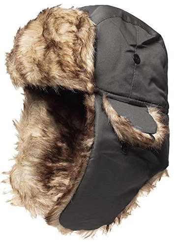 TKAS Winter-Bombermütze aus Kunstpelz, warme Mütze, Ushanka, russischer Trooper Trapper, Flieger, Schnee-Skimütze mit Ohrenklappen für kaltes Wetter (Grau)