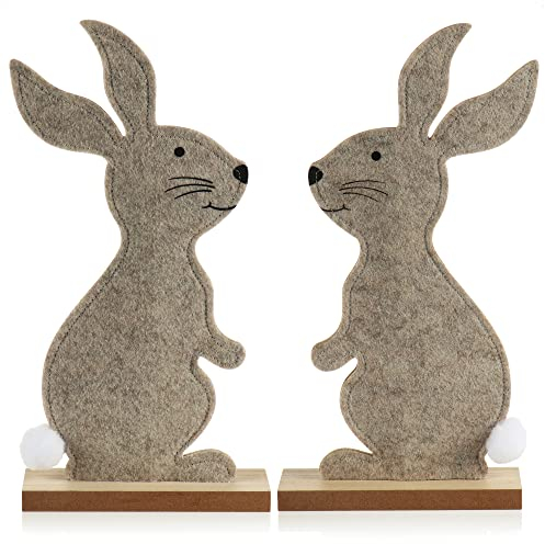 com-four® 2X Deko Aufsteller für Ostern - Niedliche Filz-Osterhasen - Osterdeko zum Hinstellen - Osterdekoration aus Holz und Filz (2 Stück - 34cm)