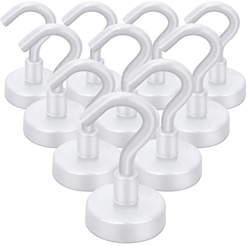 E BAVITE Strong White Magnetic Hooks Heavy Duty, 25Lbs 10 Pack Rare Earth Magnets Hook for Refrigerator, Grill, Home, Kitchen, Office, Cruise