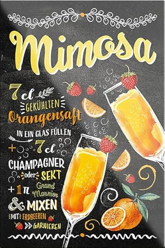 schilderkreis24 – Cocktail Rezept “Mimosa“ Magnet Alkohol Spirituosen Deko Kühlschrankmagnet Humor Geschenkidee Geburtstag Weihnachten 9x6 cm