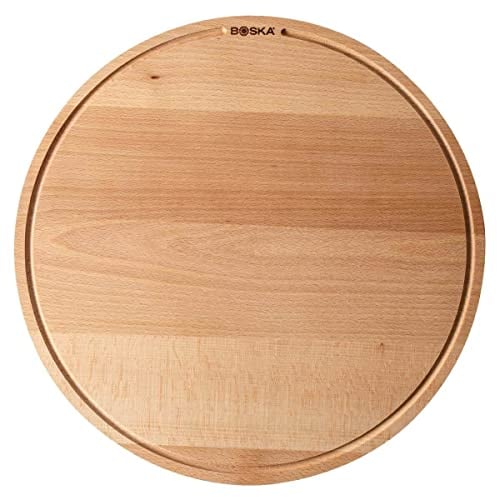 BOSKA Pizzabrett Amigo XL/Servierbrett ⌀44cm / Buchenholz/Mit Saftrinne/Auf fürs Frühstück, Lunch und Abendbrot/Rund