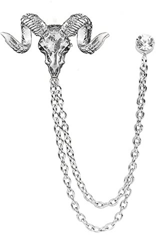 Vintage-Brosche mit Tierquaste, Kette, Brosche für Männer und Frauen, Punk-Buck-Anzug, Krawatte, Revers, Widder, Eule, Strass, Strass-Kettennadel für Freund, Legierung, Stahl, Stahl, Strass, Strass
