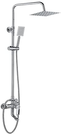 Klobvtt Duscharmatur für den Außenbereich, freiliegendes Duschsystem aus Kupfer, Dreifachfunktion, Badezimmer-Duscharmatur, mit Handbrause, verdicken, Regenduschkopf, Einhand-Wandmontage