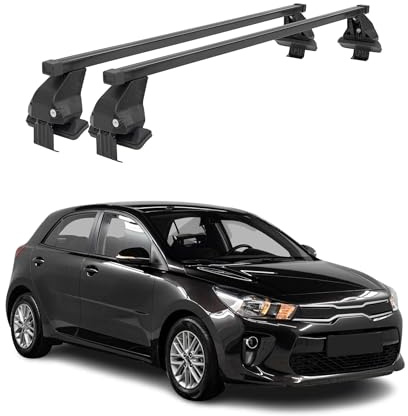 OMAC Menabo Dachträger für Kia Rio Schrägheck 2017-2026 Stahl Schwarz | DIN 75302:2019 & ISO/PAS 11154:2006 geprüft, Abschließbar, City-Crash-getestet, bis 50 kg Traglast, Querträger, Grundträger