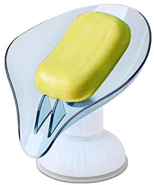a-r Porte-savon auto-drainant, porte-savon en forme de feuille, porte-savon transparent avec ventouse, support de savon pour salle de bain, facile à nettoyer, garde le savon au sec