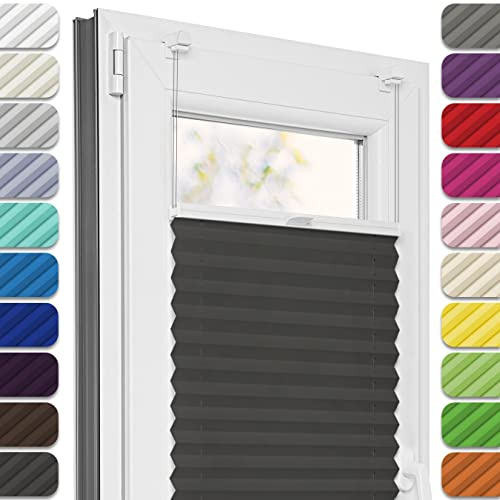 Estika Plissee ohne Bohren, Premium Klemmfix - 75cm Breite x 80cm Höhe - Anthrazit - Metal Plisseehalter ohne Bohren, Modern Sichtschutz für Fenster, Jalousien Fenster für innen